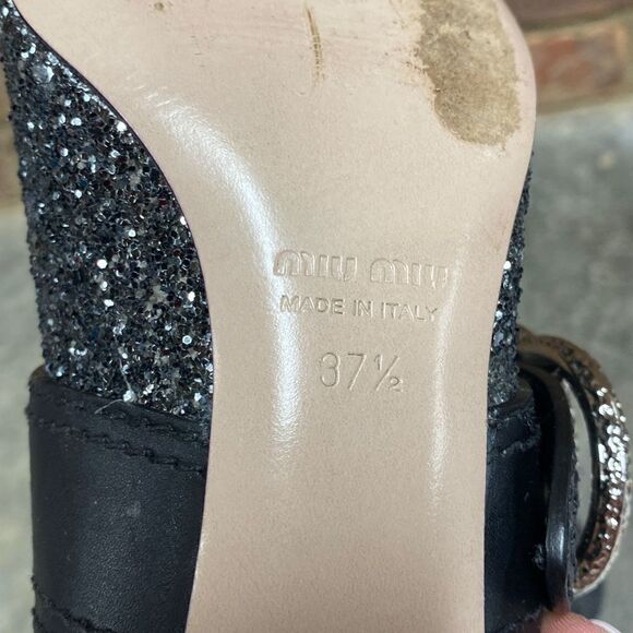 Miu Miu Glitter Jeweled Buckle Pointed Toe Pump Size 37.5 - Picture 10 of 10